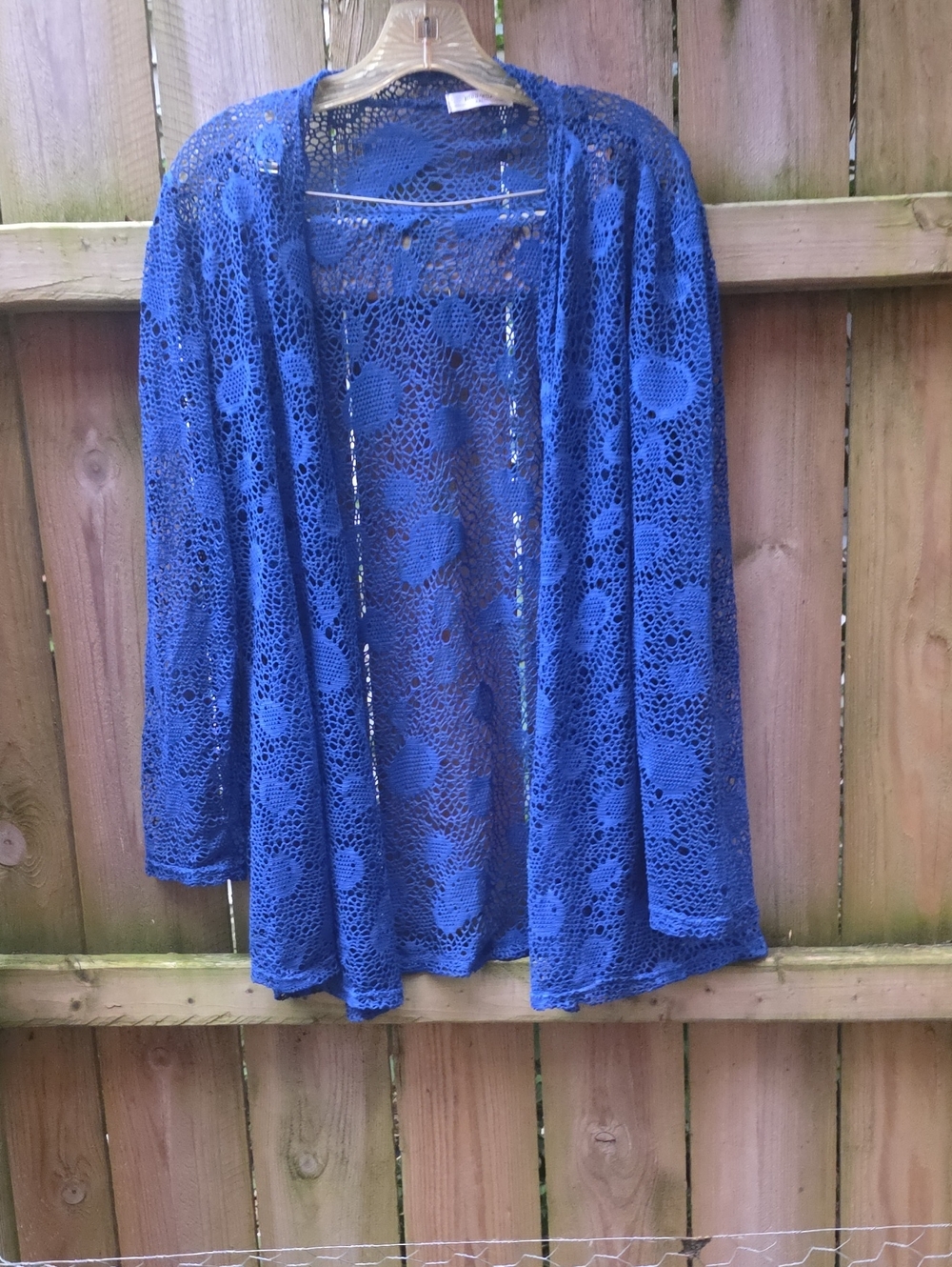 Blue Crochet Open-Front Women's  Cardigan